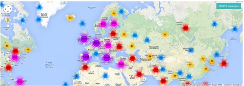 Map showing mentions of keywords relating to the European Parliament elections